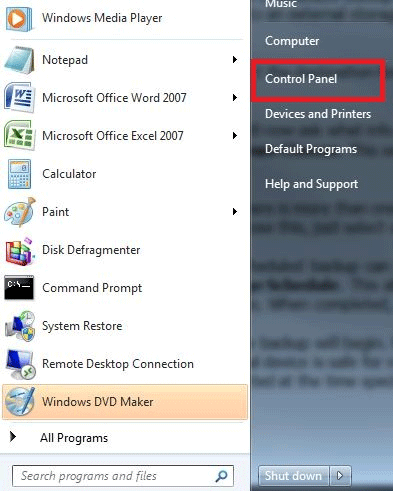 Windows 7 Start Menu, Control Panel